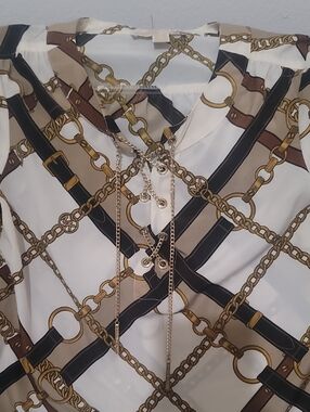 Michael Kors White Chain-Print Lace-Up Blouse